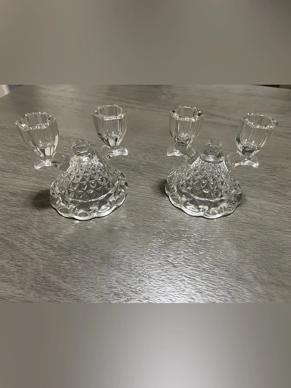 Vintage Clear Pressed Glass Double Candlestick Holders – Set of 2